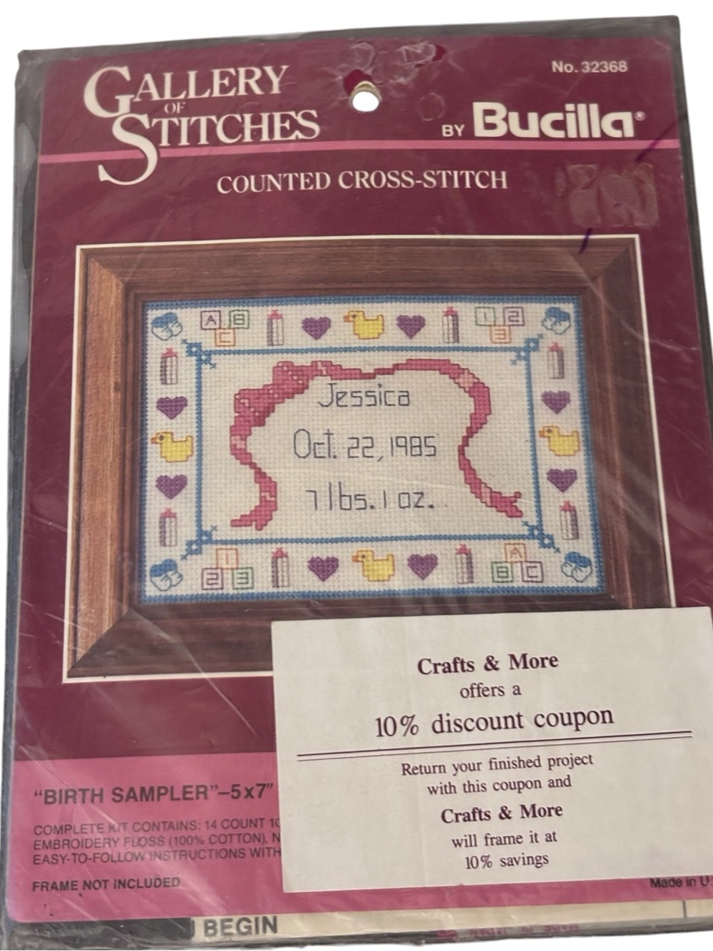 Vintage Bucilla Counted Cross Stitch Kit Birth Sampler 32368 Birth Announcement